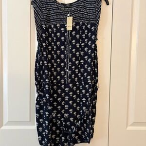 NEW LOFT Large Petite Navy White Floral Sleeveless Rayon Romper Button Tie
